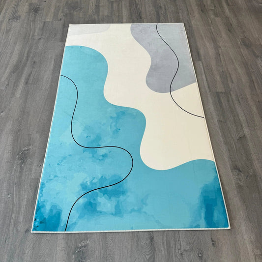 100x175 - 11mm Deri Tabanlı Gri Mavi Dijital Baskılı Halı - HALI VAGONU