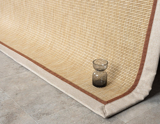 Krem Terracotta Çift Renk Kumaş Bordürlü Sisal Halı - El Yapımı, Dayanıklı, Modern Tasarım - HVHB12 - HALI VAGONU