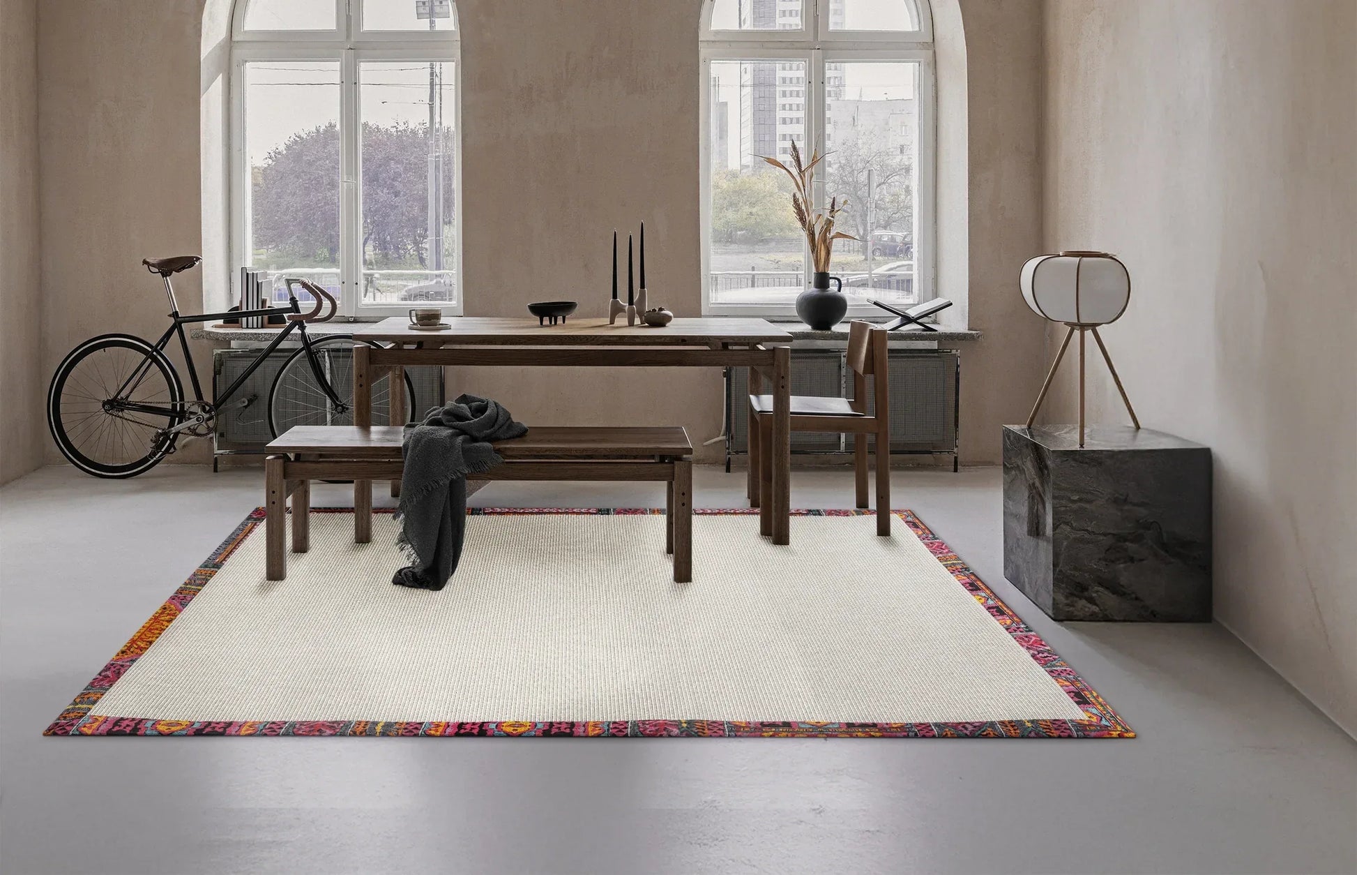 Multicolor Kumaş Bordürlü Sisal Halı, El Yapımı, Özel Ölçü ve Renkli Seçenekler - Evcil Hayvan Dostu - HVHB16 - HALI VAGONU