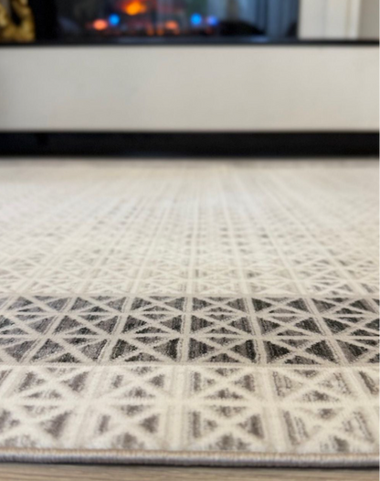 Halı Vagonu Zen Koleksiyonu ZEN03 Gri Beyaz İnce Yıkanabilir Kaymaz Tabanlı Makine Halısı