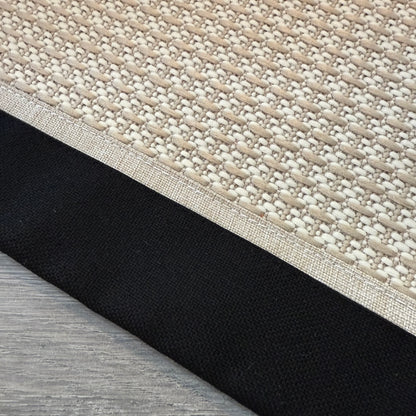 Siyah Krem Çift Kumaş Çerçeveli Krem Sisal Halı - El Yapımı, Dayanıklı, Modern Tasarım -HVSB08