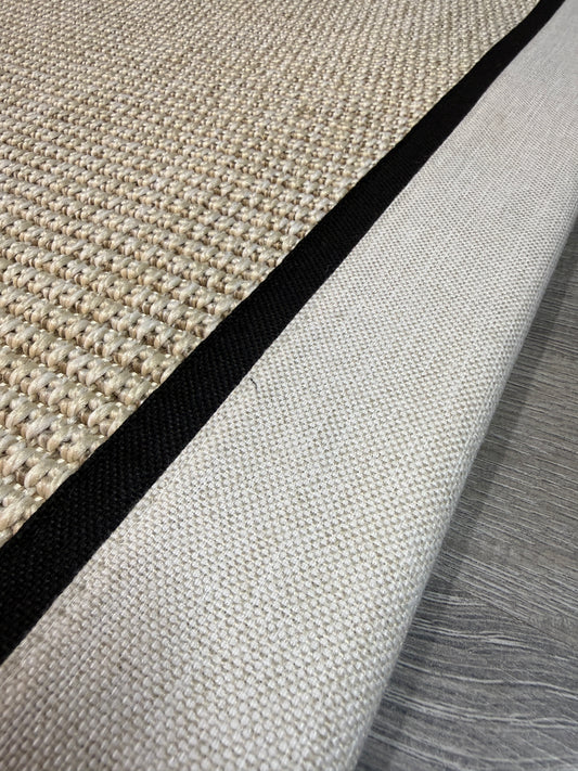 Himalaya Krem Siyah Çift Renk Kumaş Bordürlü 664 Krem Sisal Halı - El Yapımı, Dayanıklı, Modern Tasarım - HVHB26