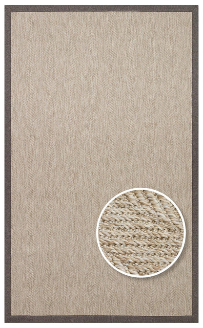 Kahve Kırçıllı Kumaş Bordürlü Balık Sırtı Desenli Bej Sisal Halı - El Yapımı, Dayanıklı, Modern Tasarım - ZHR_2704_L.Beige_BRD_Dark_Mix - HALI VAGONU
