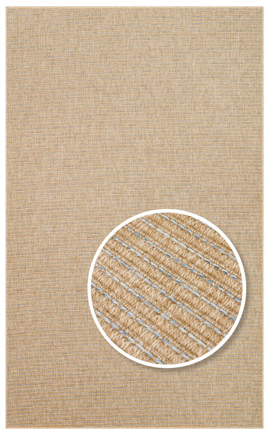 Halı Vagonu Zahara ZHR 01 Natural Blue iç ve dış mekan kullanımına uygun, hav vermeyen, kolay temizlenebilir sisal görünümlü halı, Bej Kahve Çift Renk Kumaş Bordürlü Sisal Halı olarak modern mekanlarda yer alıyor.
