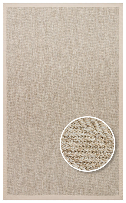 Krem Kumaş Bordürlü Balık Sırtı Desenli Bej Sisal Halı - El Yapımı, Dayanıklı, Modern Tasarım - ZHR_2704_L.Beige_BRD_Beige