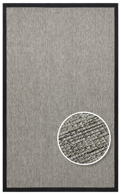 Siyah Kumaş Bordürlü Gri Sisal Halı - El Yapımı, Dayanıklı, Modern Tasarım - ZHR_2705_Grey_BRD_Black