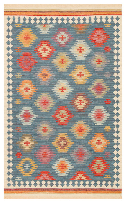 NOMAD 04 NAVY Yıkanabilir, Çift Taraflı Kullanıma Uygun Yumuşak Tuşeli Otantik Kilim