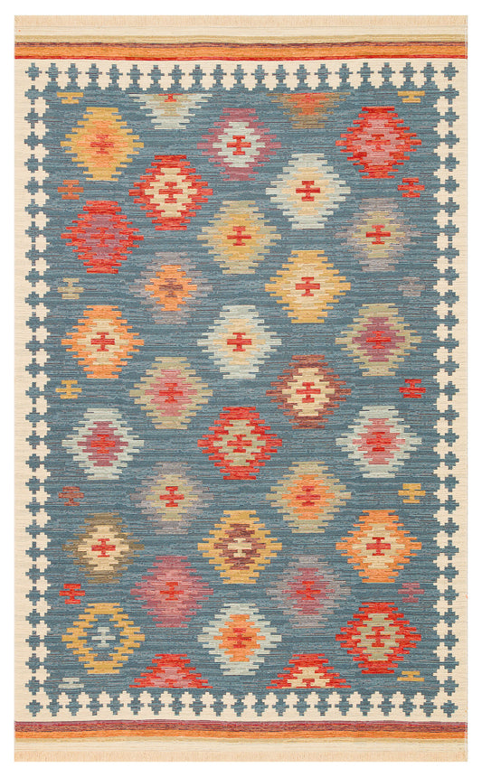 NOMAD 04 NAVY Yıkanabilir, Çift Taraflı Kullanıma Uygun Yumuşak Tuşeli Otantik Kilim