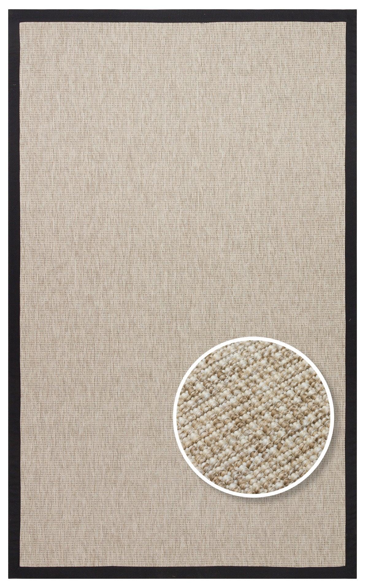Siyah Kumaş Bordürlü Bej Sisal Halı - El Yapımı, Dayanıklı, Modern Tasarım - ZHR_2703_L.Beige_BRD_Black - HALI VAGONU