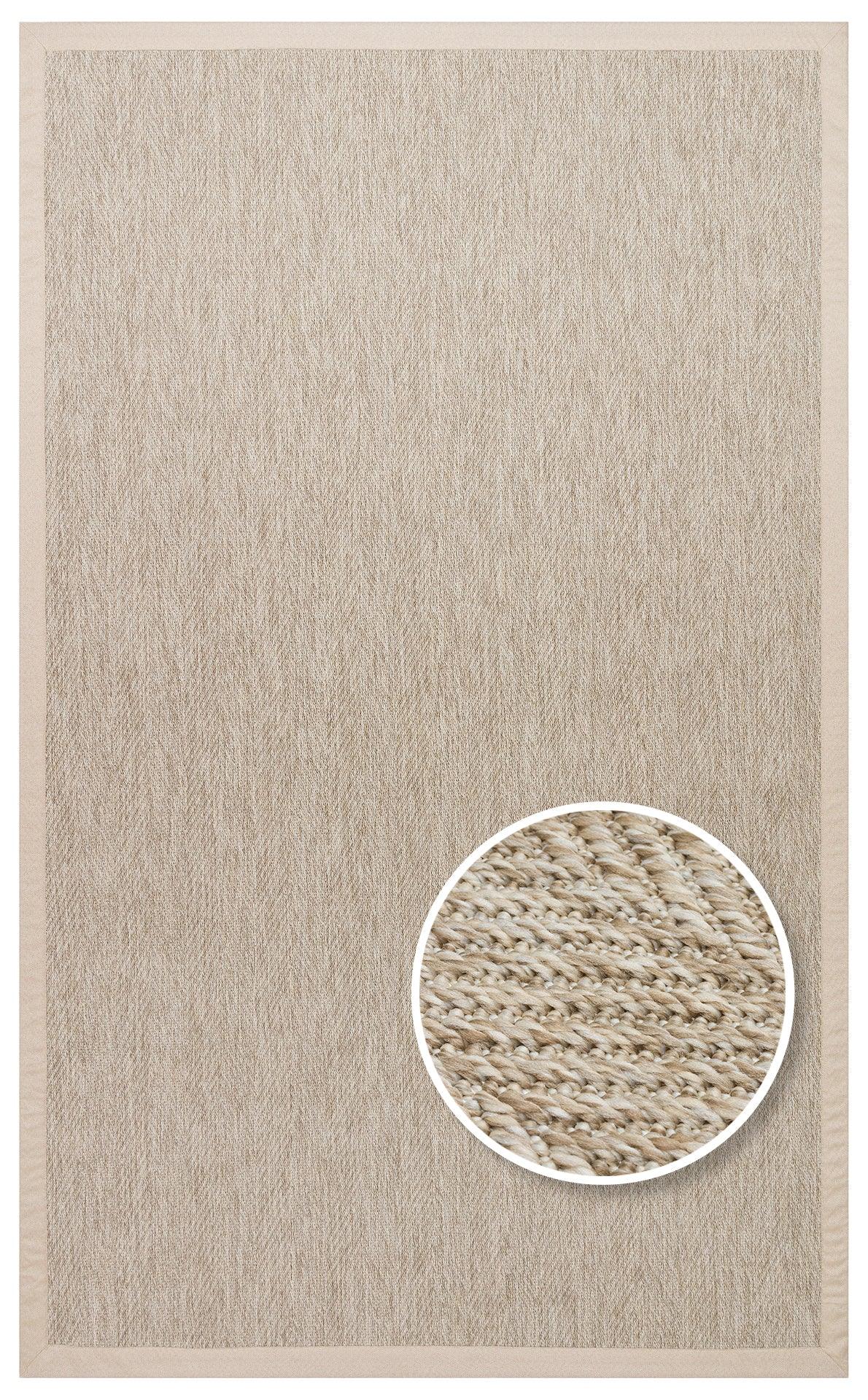 Krem Kumaş Bordürlü Balık Sırtı Desenli Bej Sisal Halı - El Yapımı, Dayanıklı, Modern Tasarım - ZHR_2704_L.Beige_BRD_Beige - HALI VAGONU