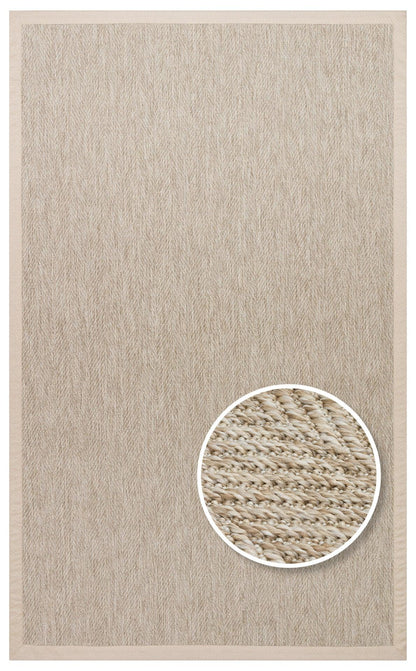 Krem Kumaş Bordürlü Balık Sırtı Desenli Bej Sisal Halı - El Yapımı, Dayanıklı, Modern Tasarım - ZHR_2704_L.Beige_BRD_Beige - HALI VAGONU
