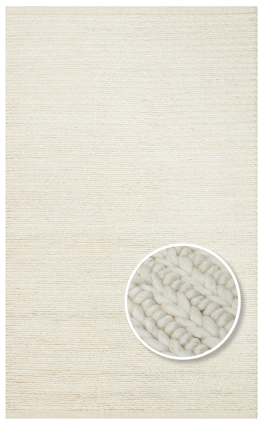 JADE JD 07 WHİTE Naturel Kazak Örgü Desenli El Dokuma Örgü Halı