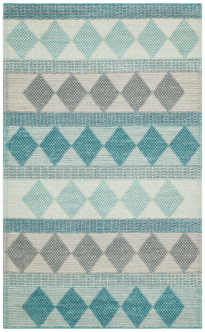 JADE JD 01 BLUE Naturel Kazak Örgü Desenli El Dokuma Örgü Halı
