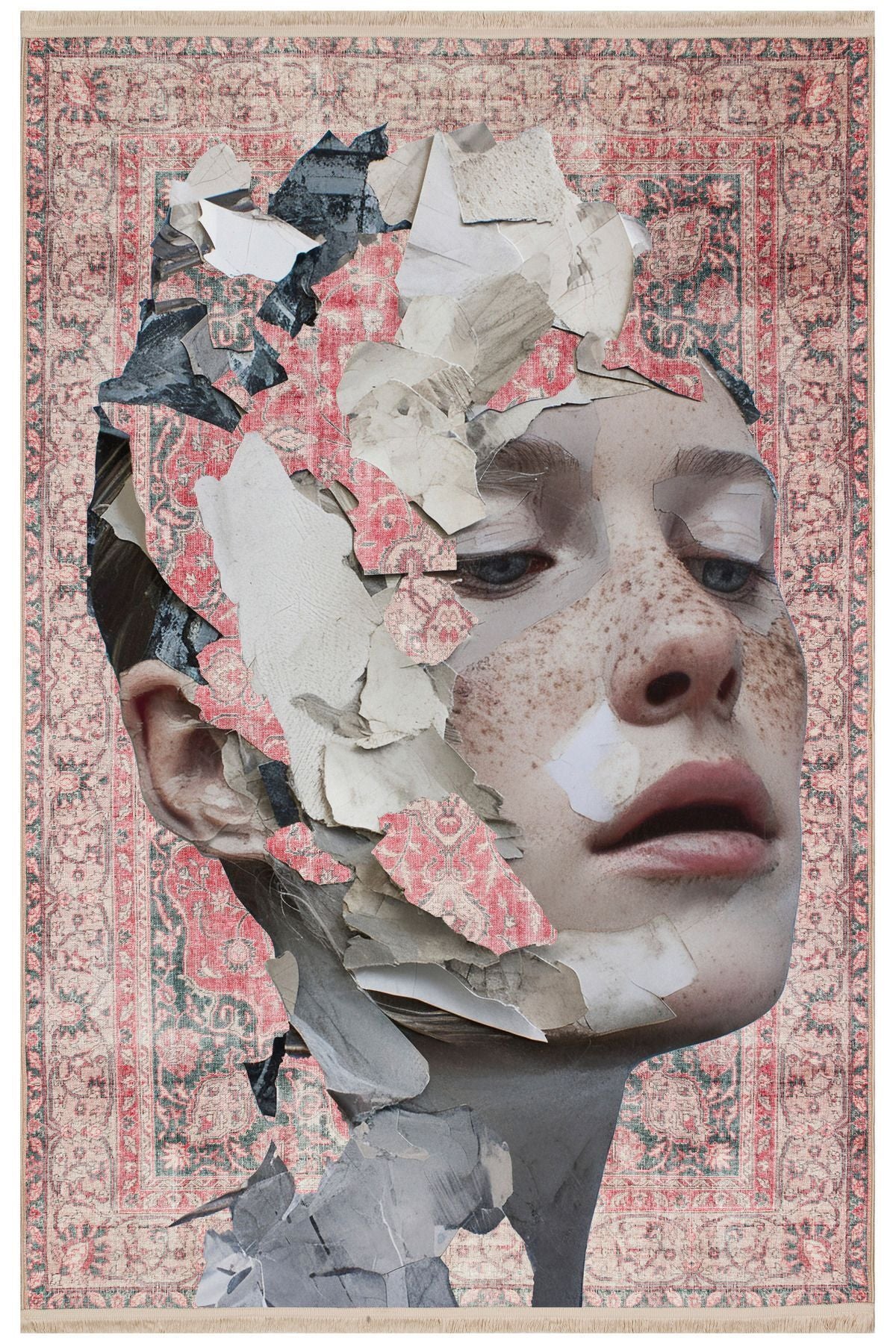 Halı Vagonu 169 Kırmızı Vintage Kadın Silüeti Figürlü Modern Dokuma Taban Halı