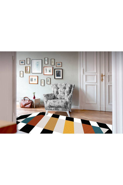 Cotton Serisi Siyah Beyaz Ve Multy Tonlarında Yatay Çizgili Dekoratif Dokuma Taban Kilim