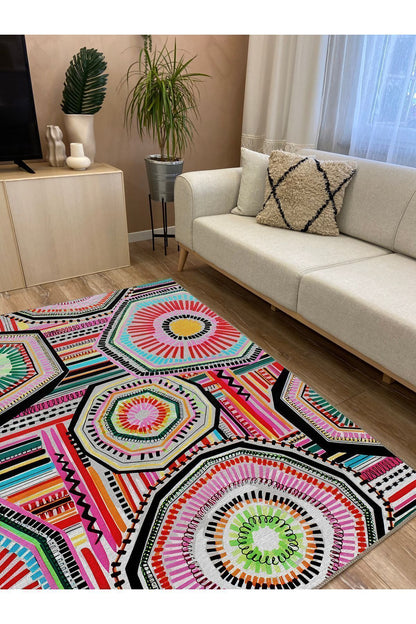 Halı Vagonu 92 Fuşya Tonlarında Klasık Dekoratif Kilim Salon Halısı Saçaklı Yıkanabilen Halı