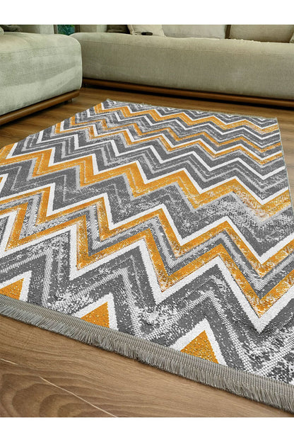 Halı Vagonu 2072 Renkli Çizgili Desenli Yıkanabilir Kaymaz Salon Halısı, Koridor Ve Mutfak Halısı