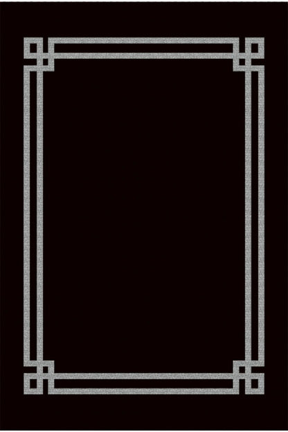 Halı Vagonu 2063 Siyah Çerçeveli Klasik Dekoratif Pamuk Dokuma Halı Modeli