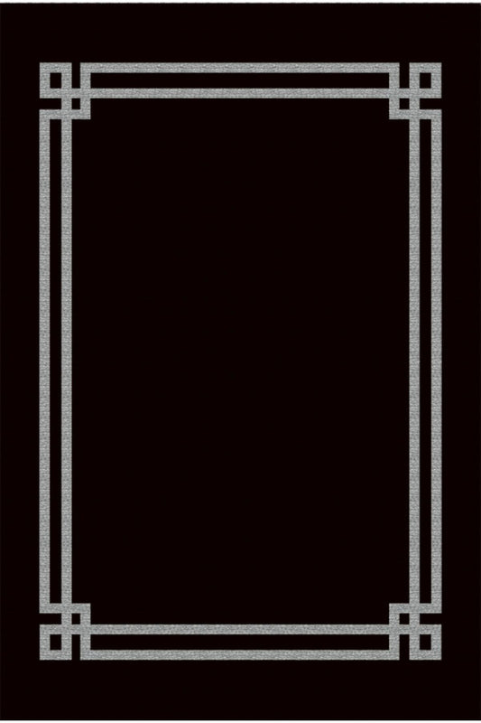 Halı Vagonu 2063 Siyah Çerçeveli Klasik Dekoratif Pamuk Dokuma Halı Modeli