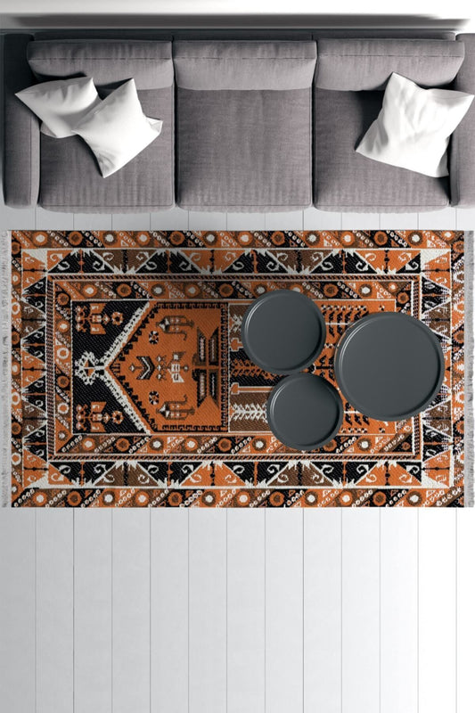 Halı Vagonu Serisi Kırmızı Tonlarda Çizgili Desen Kaymaz Taban Şönil Halı