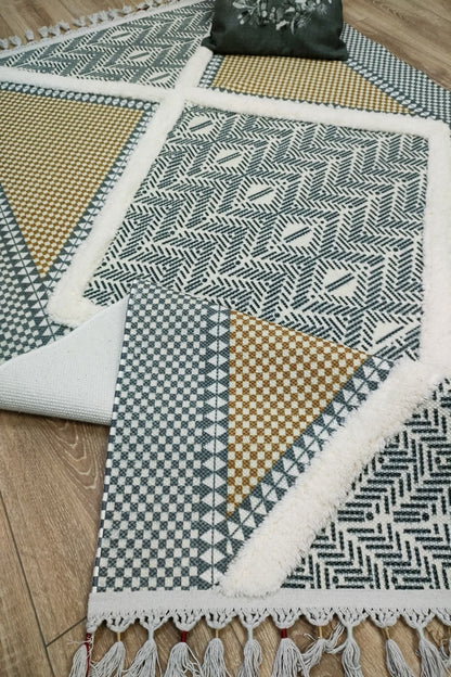 Tafting Kilim Serisi Üzeri Peluşlu Dokuma Taban Dekoratif Kilim