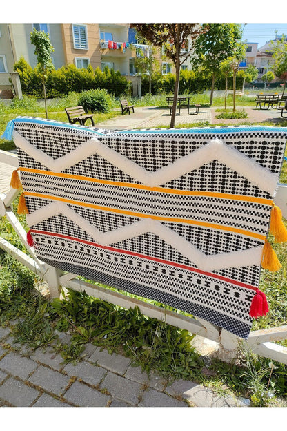 Tafting Kilim Serisi Üzeri Peluşlu Dokuma Taban Dekoratif Kilim