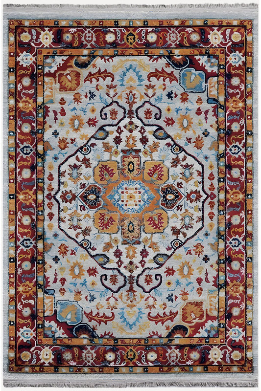 Halı Vagonu 97 Gri Tonlarında Klasık Dekoratif Halı Salon Halısı Saçaklı Yıkanabilen Halı