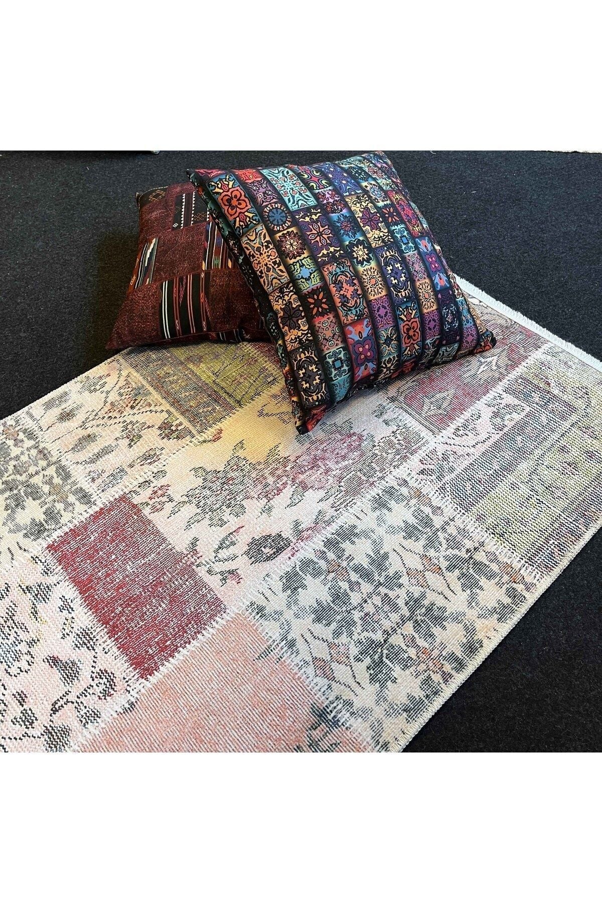 Yumuşak Dokulu Bambu Soft Kilim - Patchwork Saçaklı Dijital Baskı HV-SK-K9