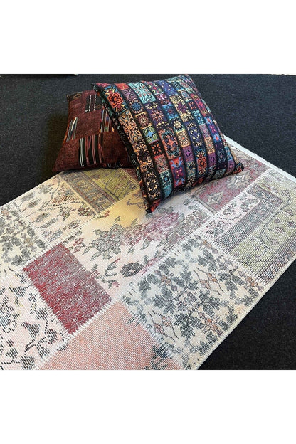Yumuşak Dokulu Bambu Soft Kilim - Patchwork Saçaklı Dijital Baskı HV-SK-K9