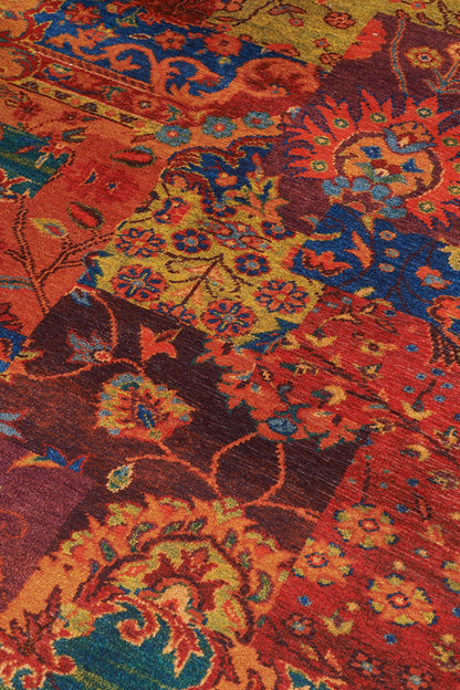 Halı Vagonu 2036 Renkli Etnik Eskitme Pamuk  Dokuma Taban Halı