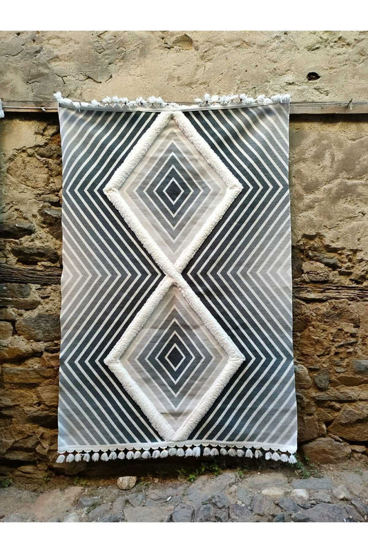 Tafting Kilim Serisi Üzeri Peluşlu Dokuma Taban Dekoratif Kilim