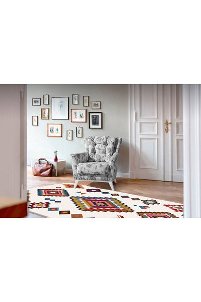 Cotton Serisi Multy Tonlarında Iskandinav Eskitme Desenli Dekoratif Dokuma Taban Kilim