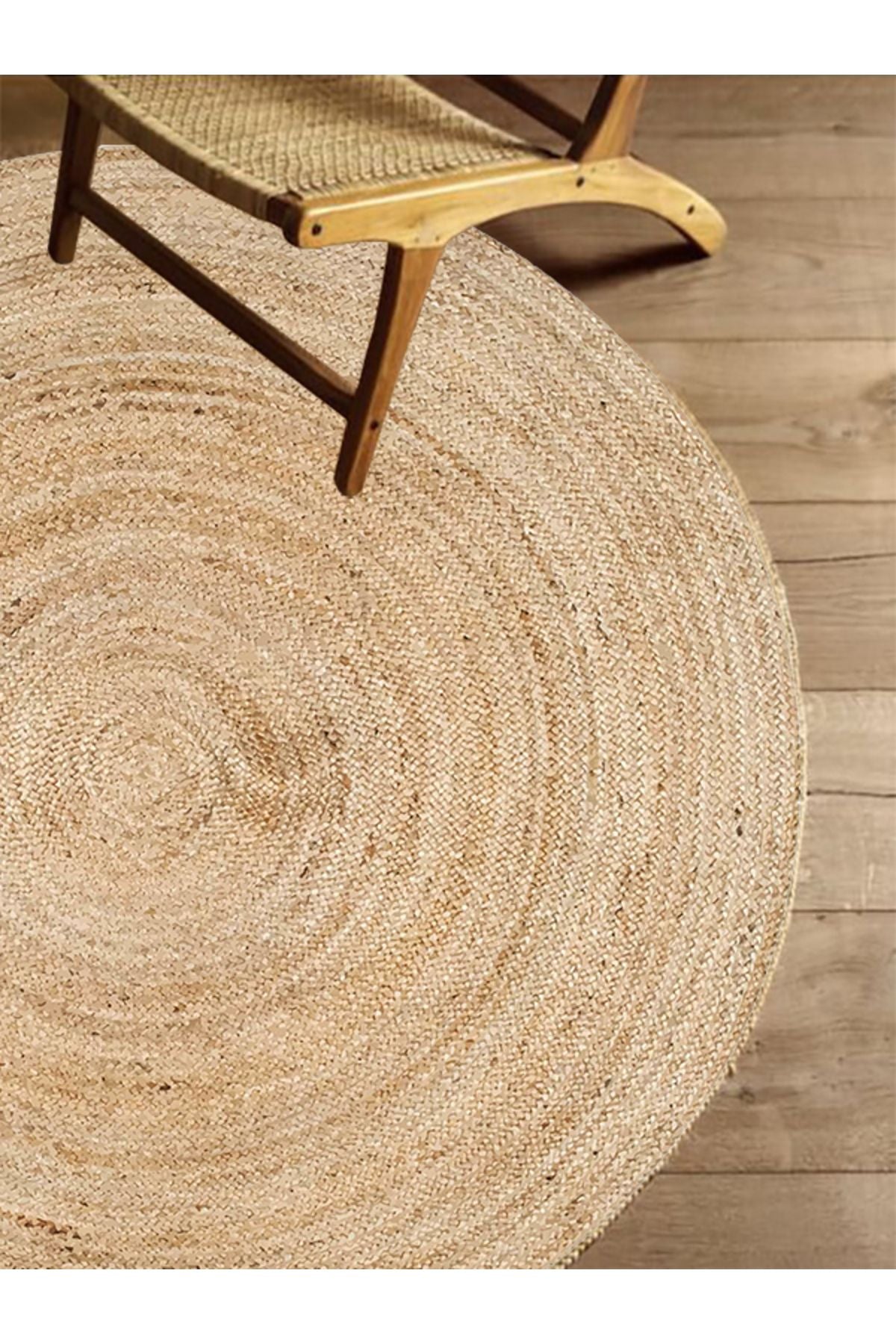 Boho 939 Doğal Hasır Jüt Desenli Örgü Yuvarlak Natural Çift Taraflı Halı