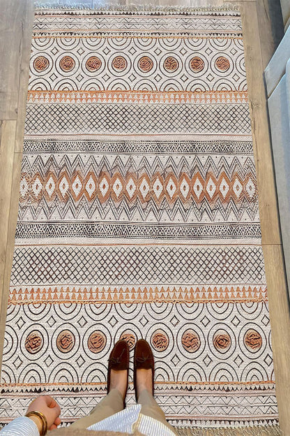 Cotton Kilim67 Multu Iskandinav Motifler Modern Dekoratif Saçaklı Yıkanabilen Dokuma Kilim