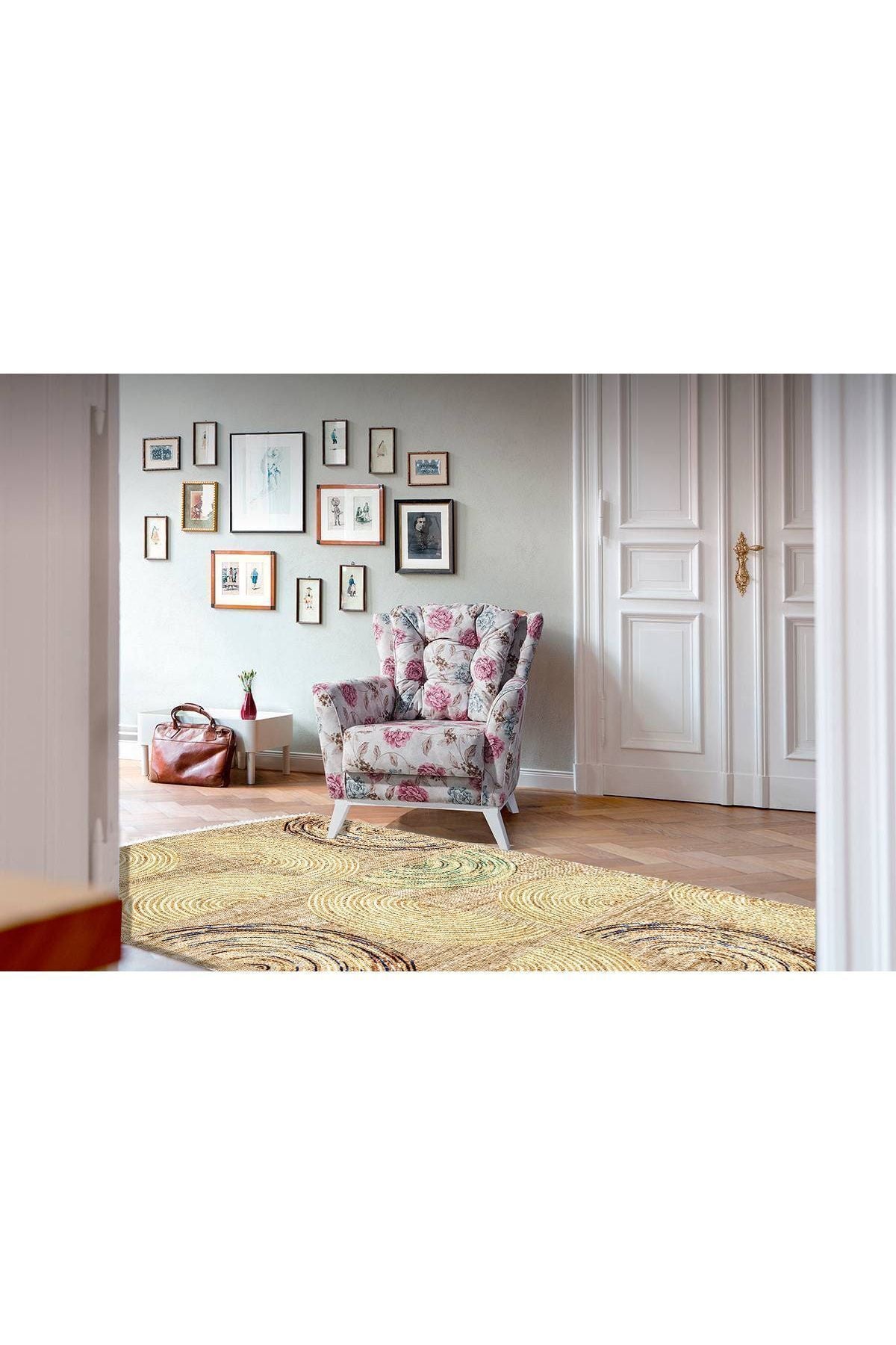 Cotton Serisi Hasır Görünümlü Yarım Daire Görünümlü Modern Desen Dekoratif Dokuma Taban Kilim