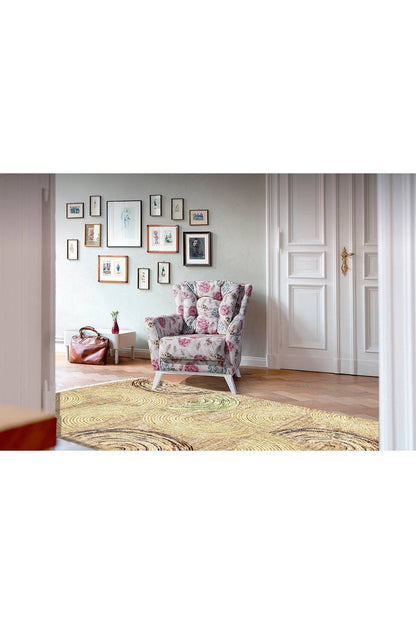 Cotton Serisi Hasır Görünümlü Yarım Daire Görünümlü Modern Desen Dekoratif Dokuma Taban Kilim