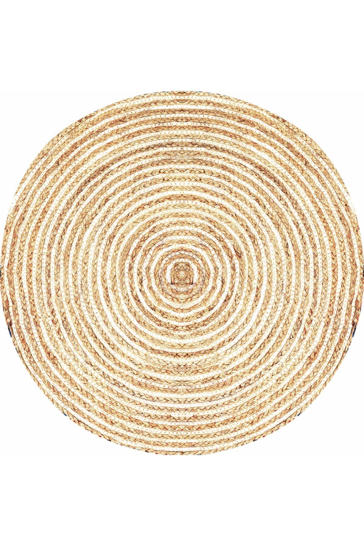 Boho 949 Jüt Rengi Örgü Yuvarlak Natural Çift Taraflı Halı