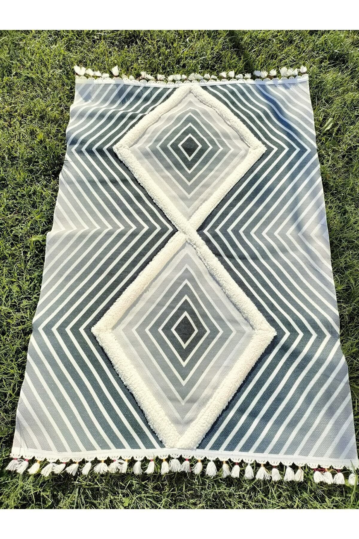 Tafting Kilim Serisi Üzeri Peluşlu Dokuma Taban Dekoratif Kilim