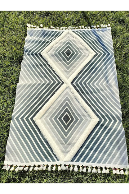 Tafting Kilim Serisi Üzeri Peluşlu Dokuma Taban Dekoratif Kilim