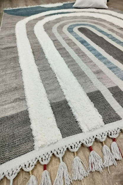 Tafting Kilim Serisi Üzeri Peluşlu Dokuma Taban Dekoratif Kilim