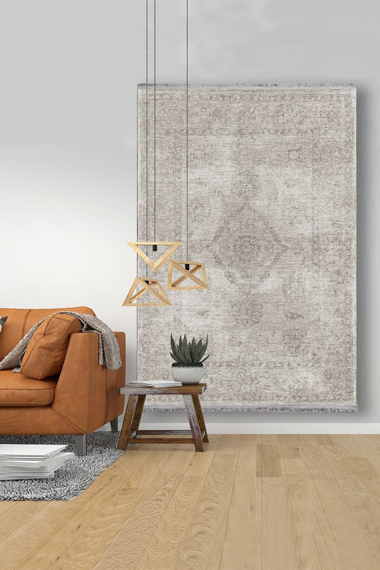 Halı Vagonu 2028 Klasik Gri Tonlarında Eskitme Dekoratif Halı