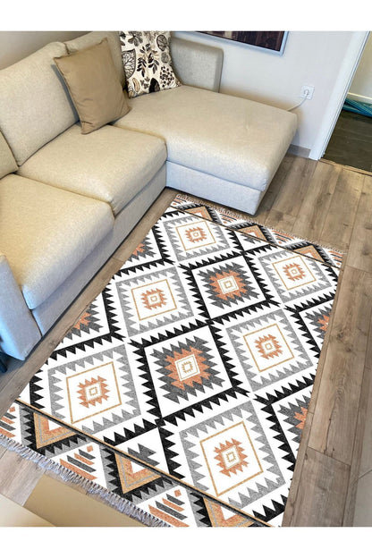 Cotton Serisi Baklava Desenli Eskitme Desenli Dekoratif Dokuma Taban Kilim