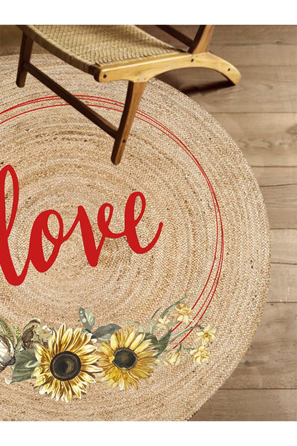 Boho 911 Jüt Doğa İplik İle Üretilmiş Love Desenli Yuvarlak Natural Renk Çift Taraflı Halı kullanım örneği.