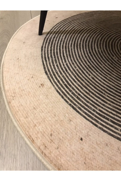 Jüt Efektli Dijital Baskılı Yuvarlak Halı - Jute08