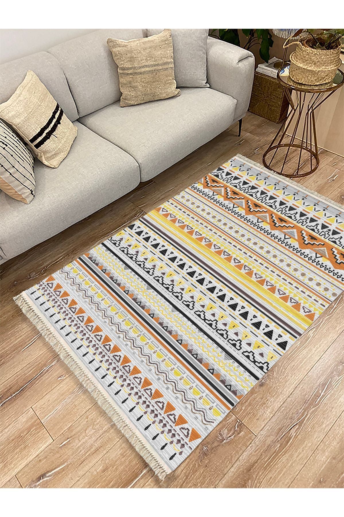 Cotton Kilim 58 Soft Renklerde Şerit Desenli Dekoratif Yıkanabilen Dokuma Taban Kilim