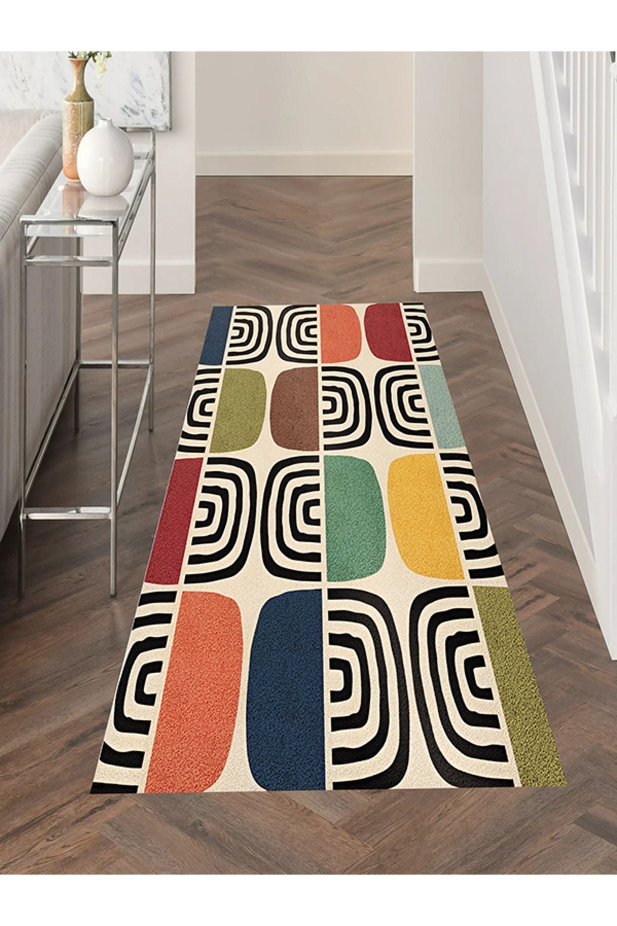 Halı Vagonu 141 Bej  Geometrik Modern Çok Renkli Modern  Dokuma Taban Halı