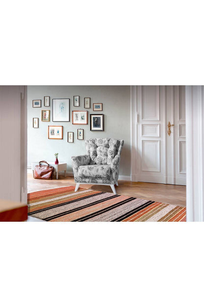 Cotton Serisi Hasır Görümlü Çıtır Düz Çizgili Eskitme Desen Dekoratif Dokuma Taban Kilim