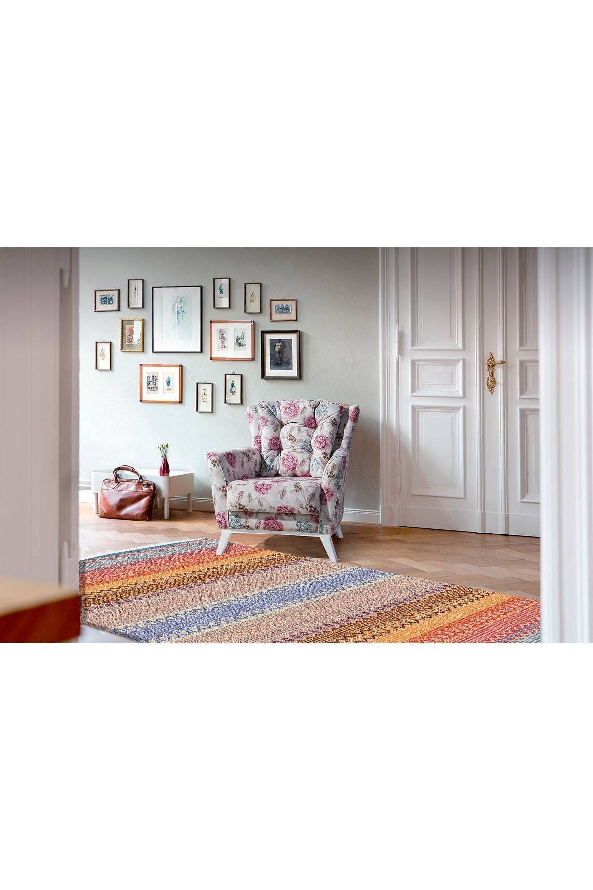 Cotton Serisi Hasır Görünümlü Multy Tonlarında Modern Desen Dekoratif Dokuma Taban Kilim