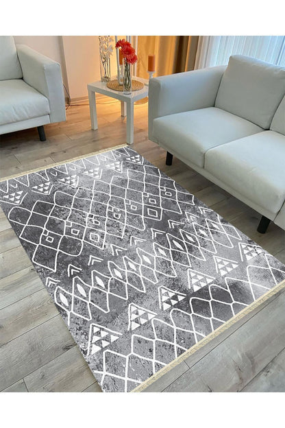 Cotton Serisi Gri Tonlarında Iskandinav Desen Dekoratif Dokuma Taban Kilim