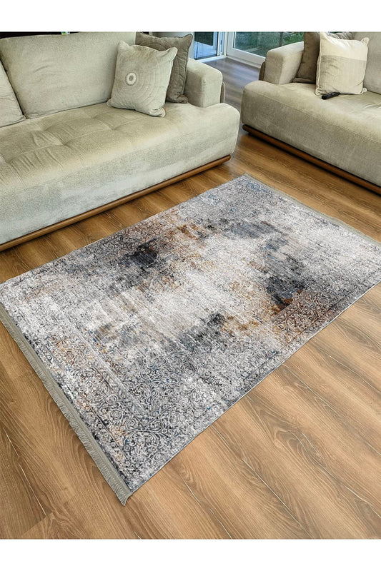 Halı Vagonu 2163 Eskitme Desenli Yıkanabilir Kaymaz Tabanlı Salon Halısı, Koridor Ve Mutfak Halısı